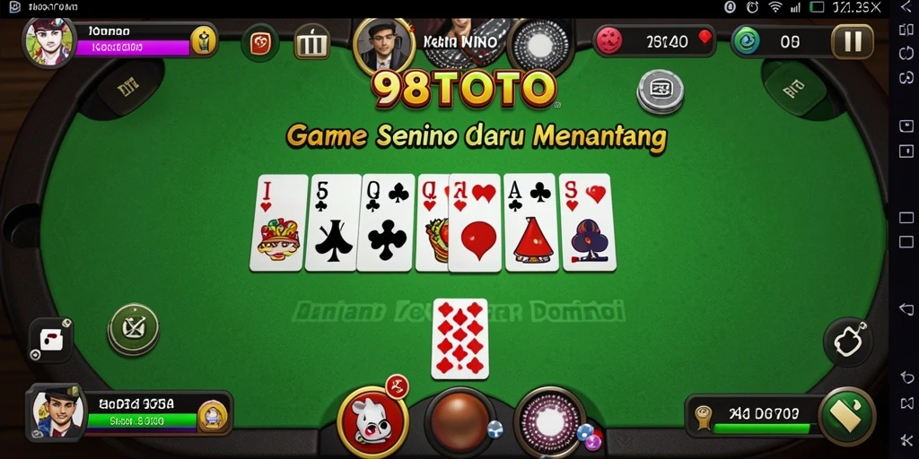 Screenshot utama 98TOTO menampilkan antarmuka permainan Domino yang menarik.