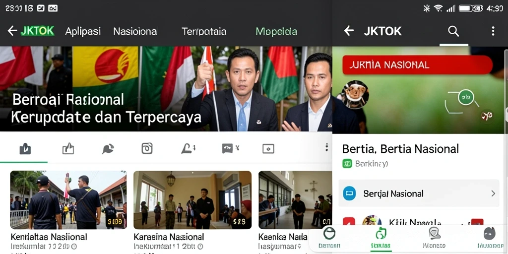 Tampilan utama aplikasi JKTOK menampilkan berita nasional terkini.