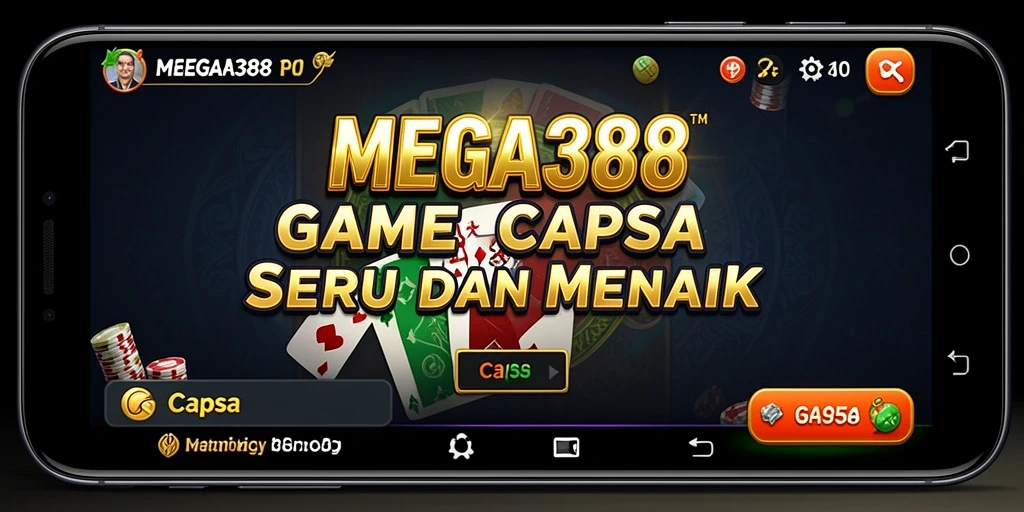 Antarmuka MEGA388 menampilkan permainan Capsa yang menarik dan interaktif.