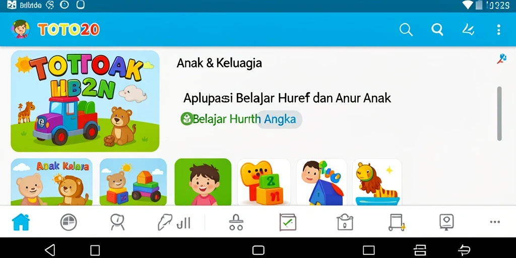 Tampilan antarmuka aplikasi TOTO20 yang interaktif dan ramah anak.
